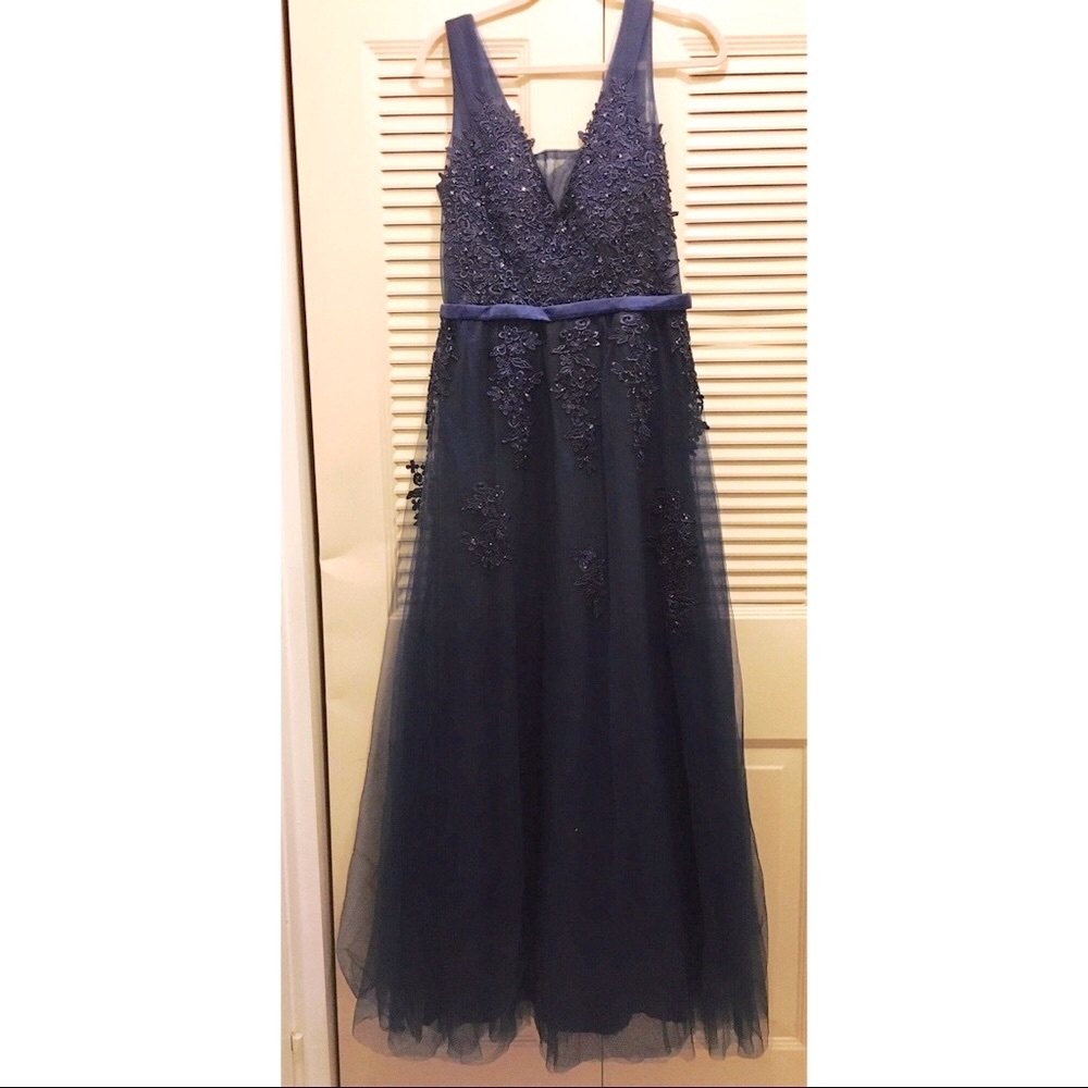 Navy Evening Gown Long | Tulle